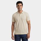 Men's Beige Polo Neck Classic T-Shirt, Beige, small