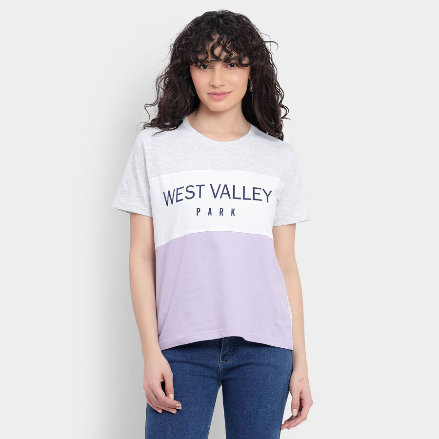 Cotton Round Neck T-Shirt, लाइलेक, large image number null