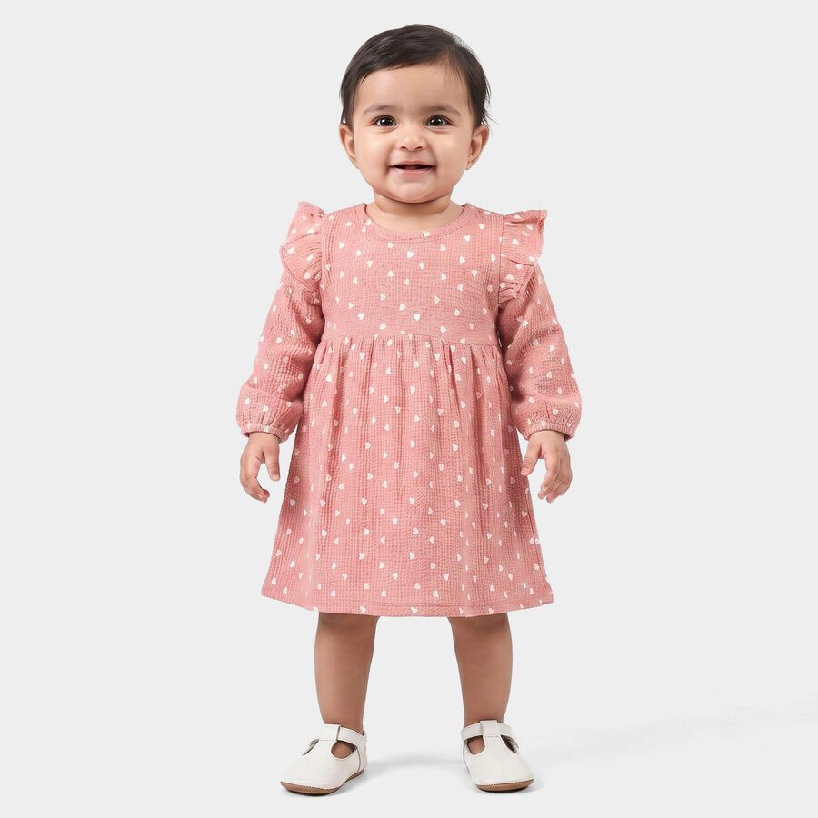 Infants' Pink Heart Printed Fit and Flare Frock, Light Pink, large