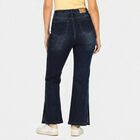 Women's Navy Blue Bootcut Fit Side Slit Button Detail Jeans, गहरा नीला, small
