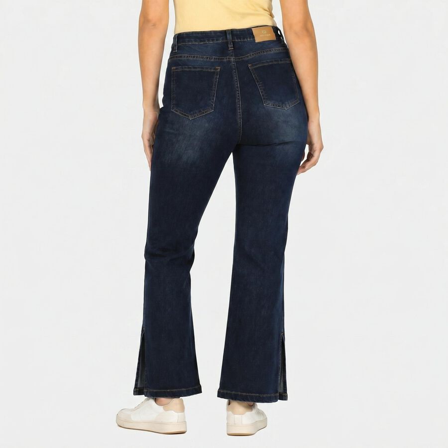 Women's Navy Blue Bootcut Fit Side Slit Button Detail Jeans, गहरा नीला, large