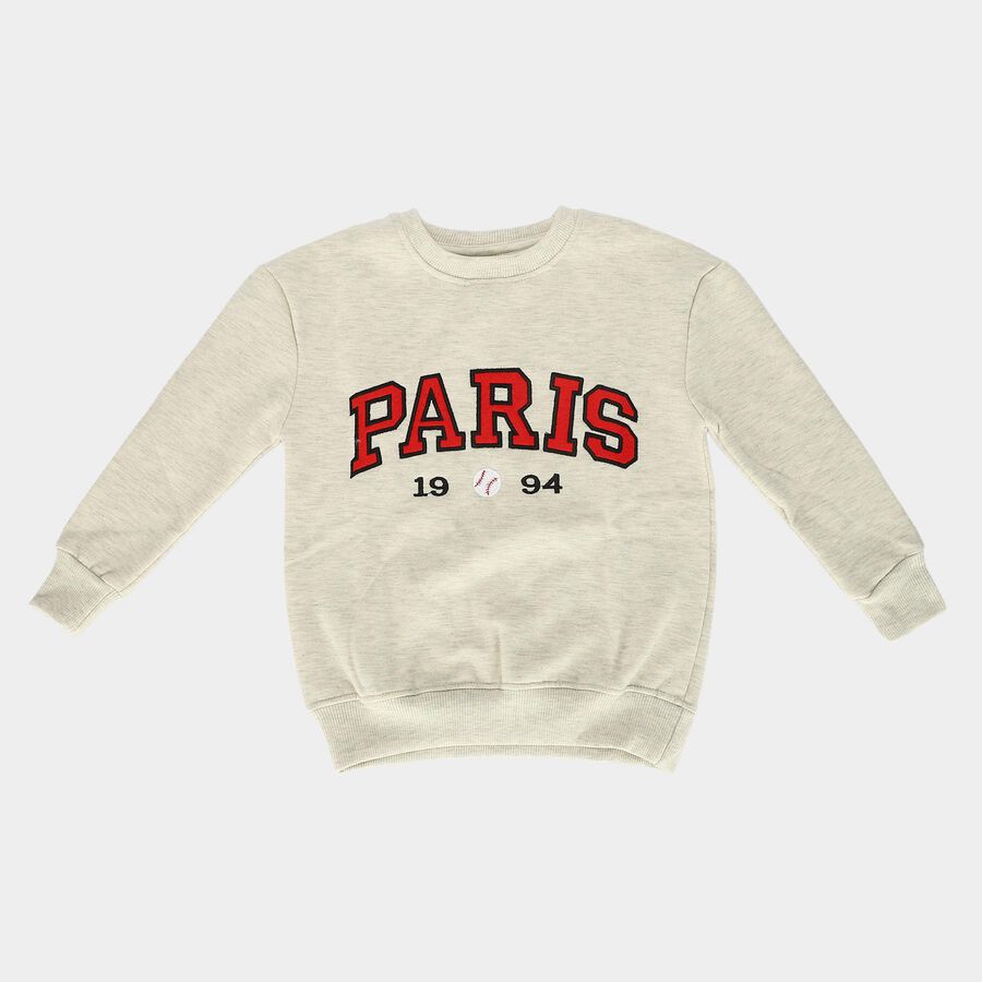Boys' Grey Round Neck Graphic Pullover Sweatshirt, मिश्रित हल्का ग्रे, large