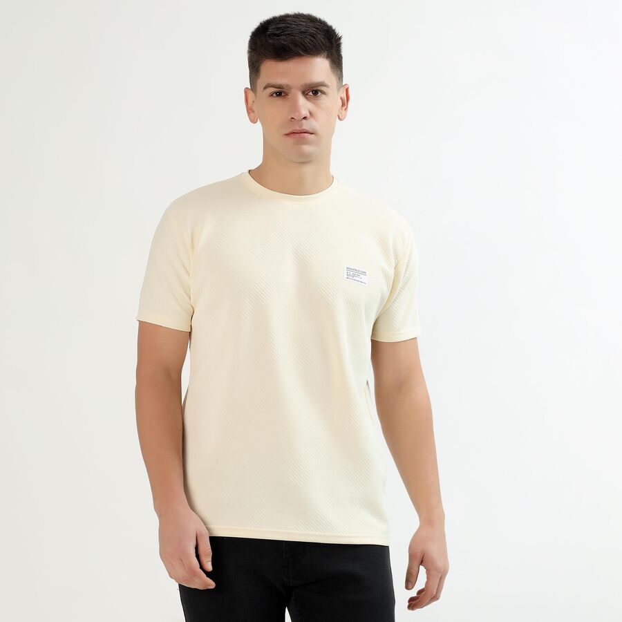 Men's Light Beige Crew Neck Athleisure T-Shirt, एक्रू मिश्रित, large