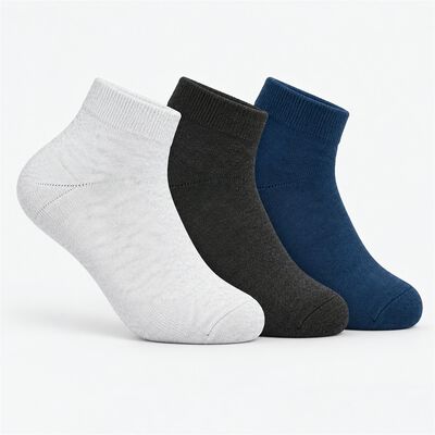 Men's Ankle Length Regular Fit Solid Pack of 3 Socks ( Black, Grey, Blue )
