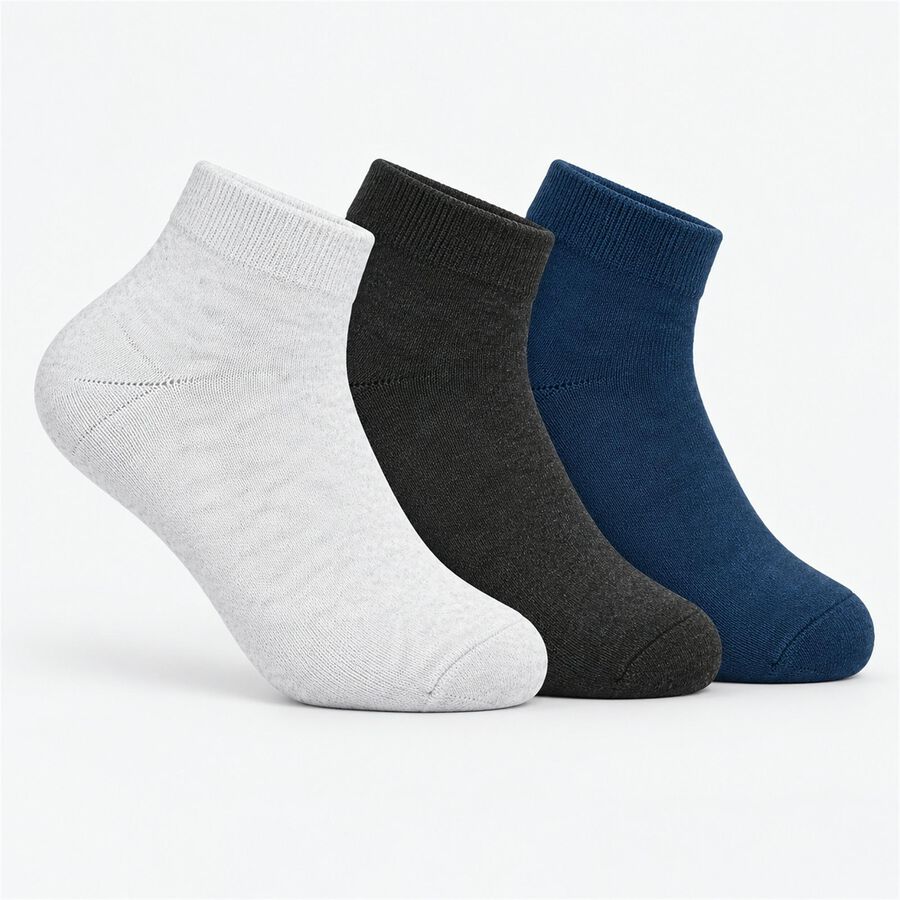Men's Ankle Length Regular Fit Solid Pack of 3 Socks ( Black, Grey, Blue ), टील ब्लू, large