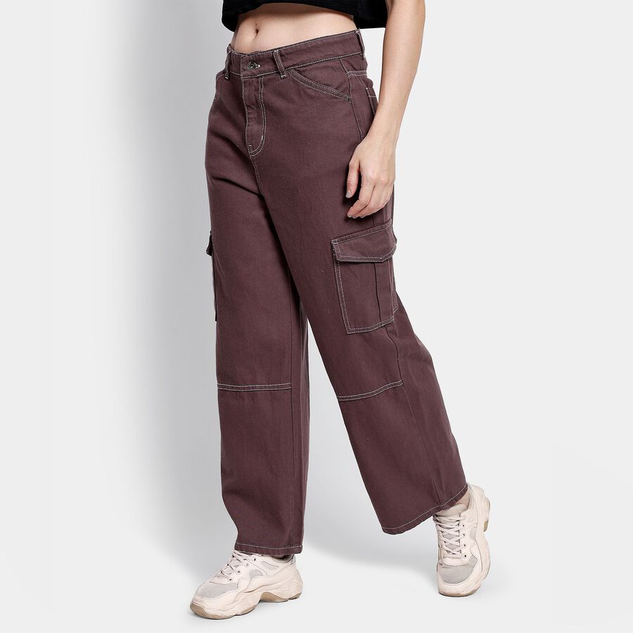 Ladies' 100% Cotton Jeans, Maroon, large image number null