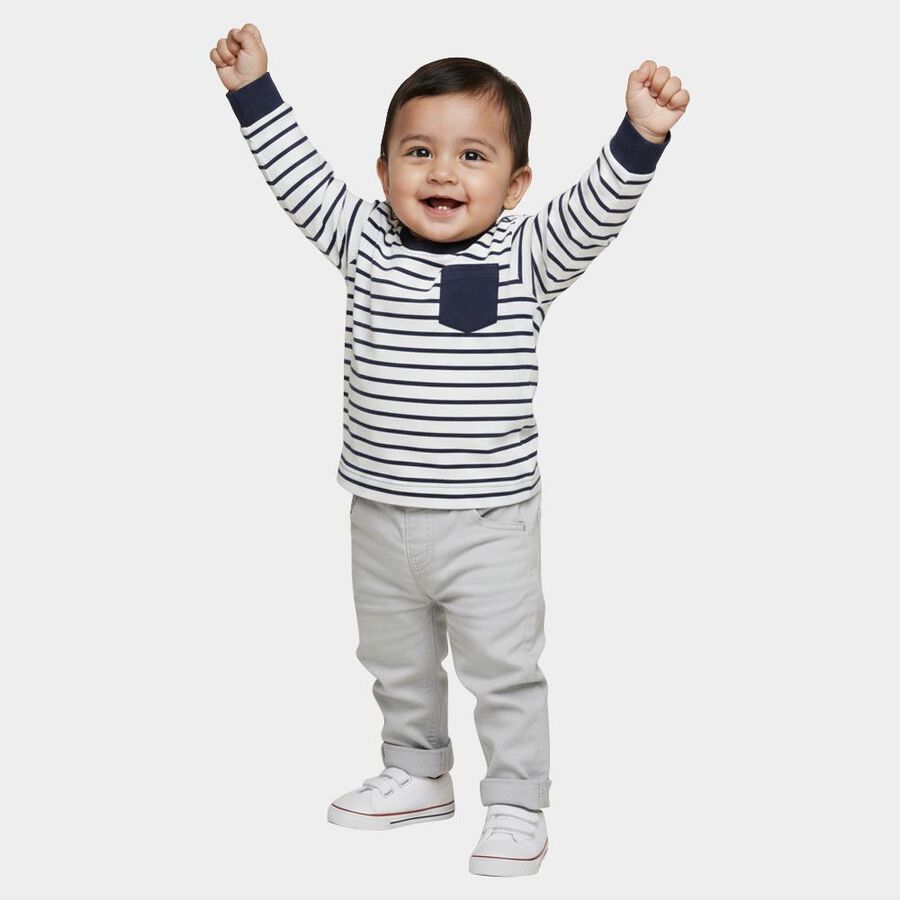 Infants Navy Blue Cotton Round Neck Casual T-Shirt, Navy Blue, large image number null