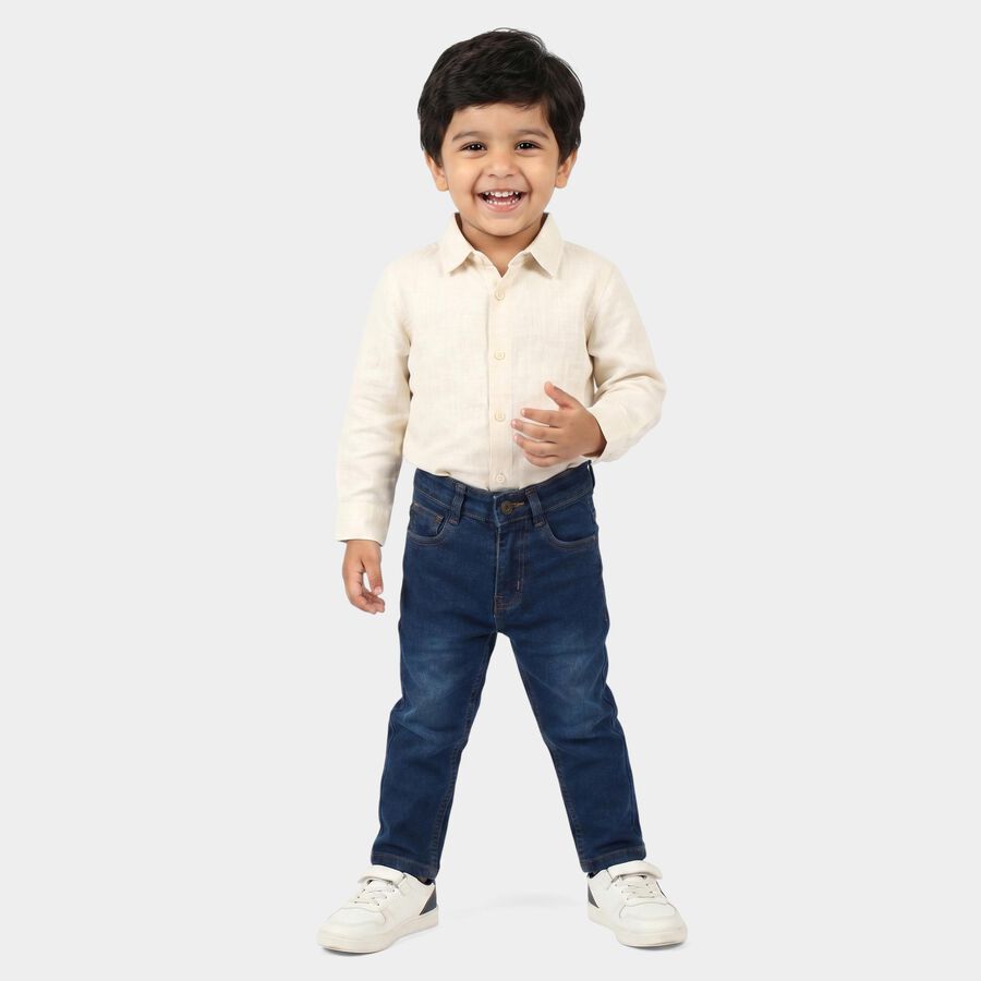 Boys' Blue Straight Fit Washed Jeans, Dark Blue, large