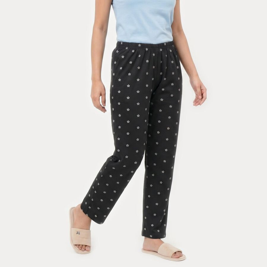 Women's Dark Grey Straight Fit Star Printed Pyjama, Dark Grey, large