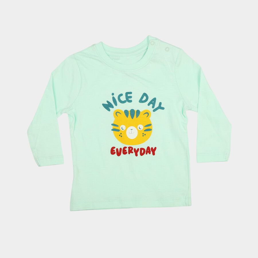 Infants Aqua Cotton Round Neck Regular T-Shirt, एक्वा, large