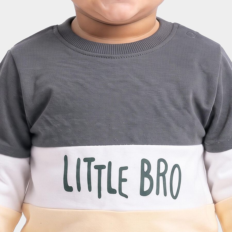 Infants' Grey Cotton Crew Neck Pullover Sweatshirt, Dark Grey, large