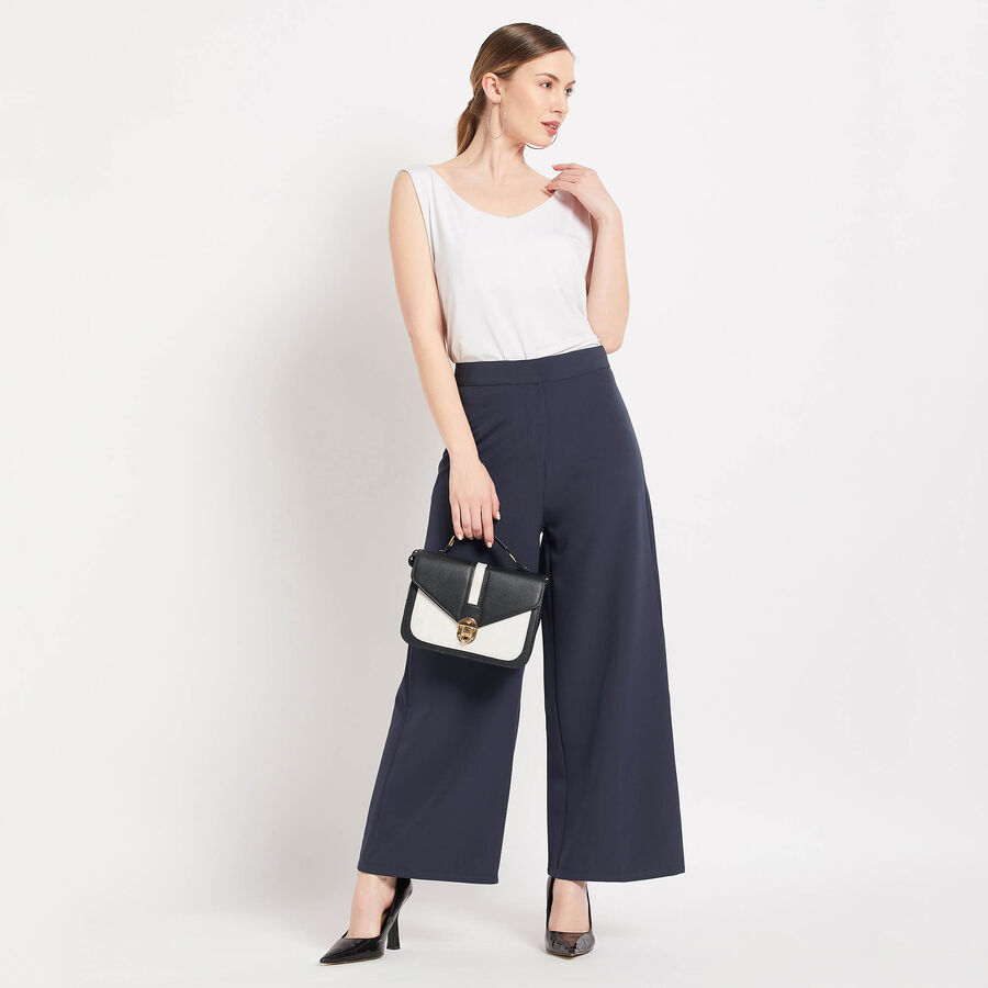 Solid Flared Trousers, Teal Blue, large image number null