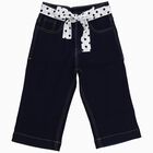Girls' Deep Navy Blue Cotton Blend Polka Dot Belt Capri, Mid Blue, small image number null