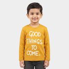 Boys Yellow Cotton Blend Round Neck Regular T-Shirt, पीला, small