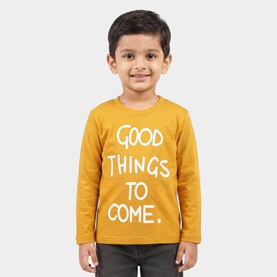 Boys Yellow Cotton Blend Round Neck Regular T-Shirt