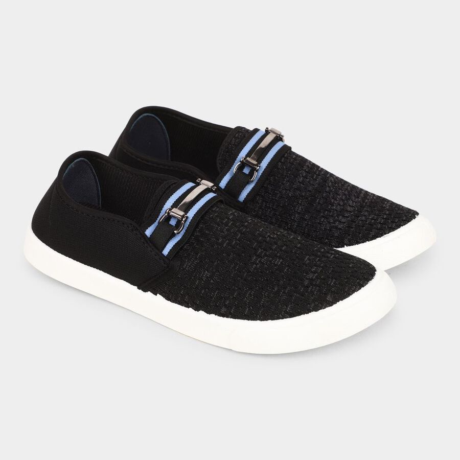 Men's Black Slip-On Casual Shoes, काला, large
