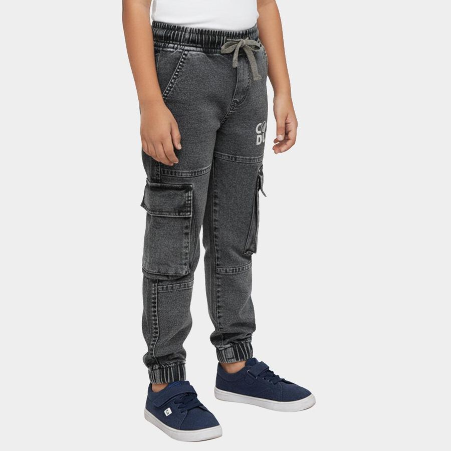Boys' Washed Light Grey Relaxed Fit Cargo Jogger Jeans, Light Grey, large