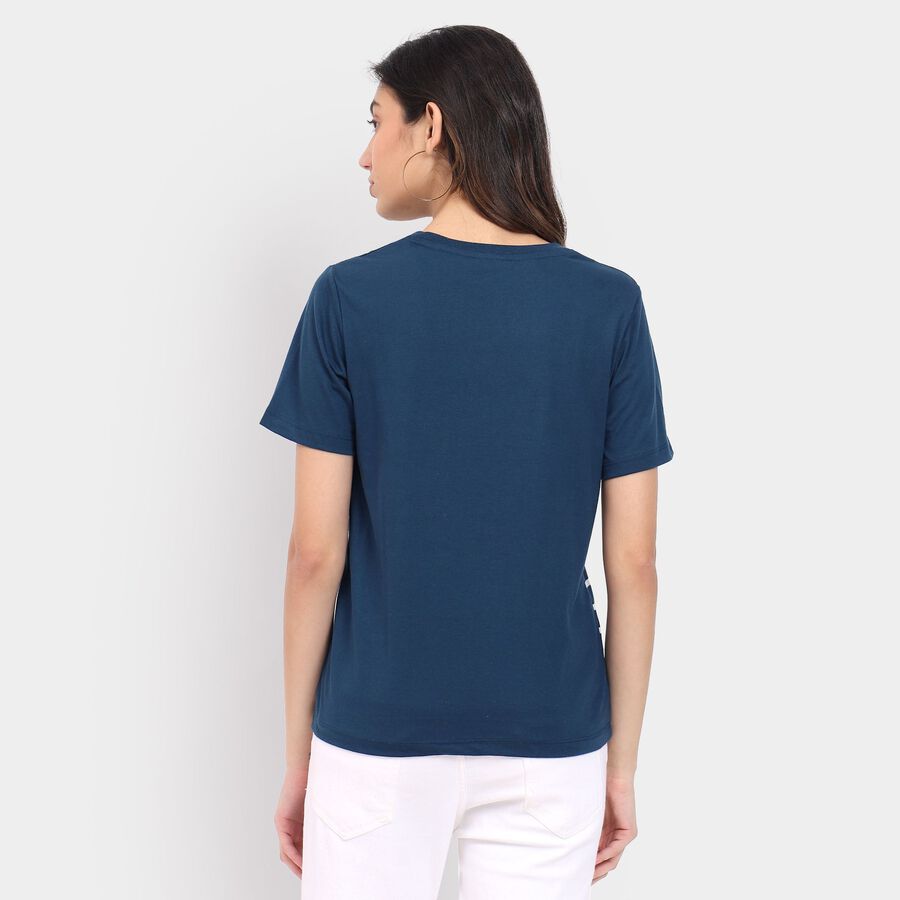 Ladies'  Stripes Round Neck T-Shirt, नेवी ब्लू, large image number null