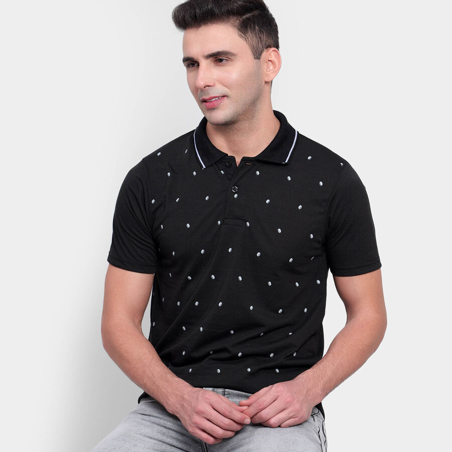 Printed Polo Shirt, Black, large image number null