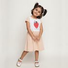 Girls' White and Peach Strawberry Print A-Line Frock, हल्का गुलाबी, small image number null