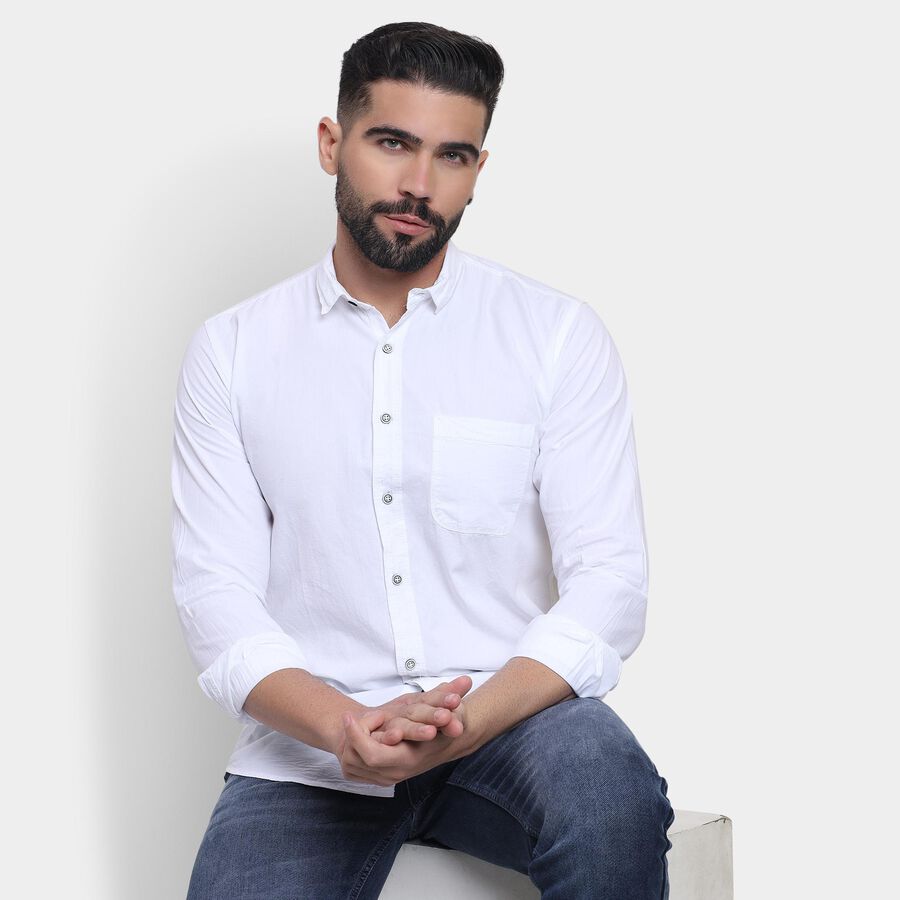 Men's 100% Cotton Casual Shirt, सफ़ेद, large