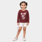 Girls' Wine Round Neck Regular Top, Wine, small