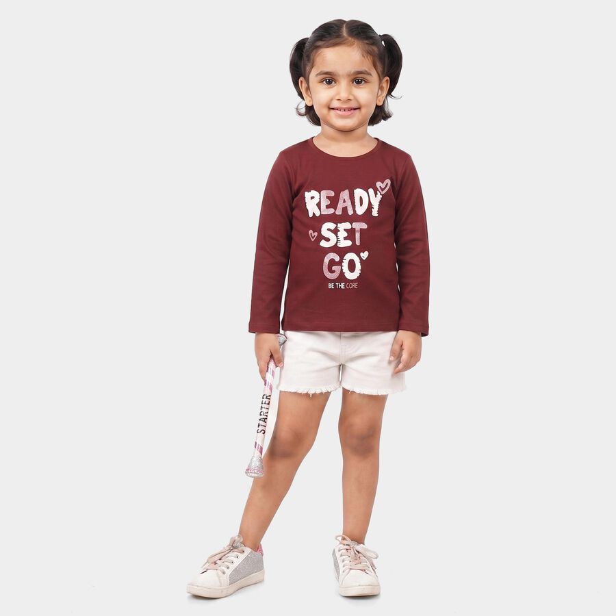 Girls' Wine Round Neck Regular Top, Wine, large