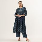 Women's Blue Floral Printed Ethnic Set, टील ब्लू, small