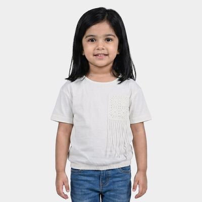 Girls White Cotton Round Neck Regular T-Shirt