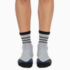 Men's Gray and Navy Ankle Length Striped Socks Pack of 3, मध्यम नीला, small