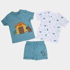 Infants' Blue Cotton Round Neck Cartoon Printed Baba Suit, Teal Blue, small