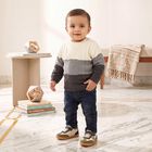 Infants Grey Crew Neck Knitted Design Pullover, चारकोल, small