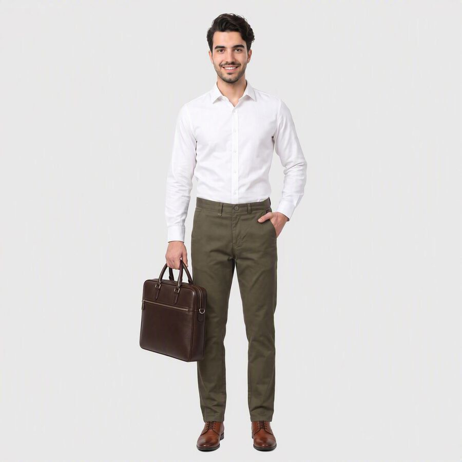 Men's Olive Green Slim Fit Chino Trousers, ओलिव, large