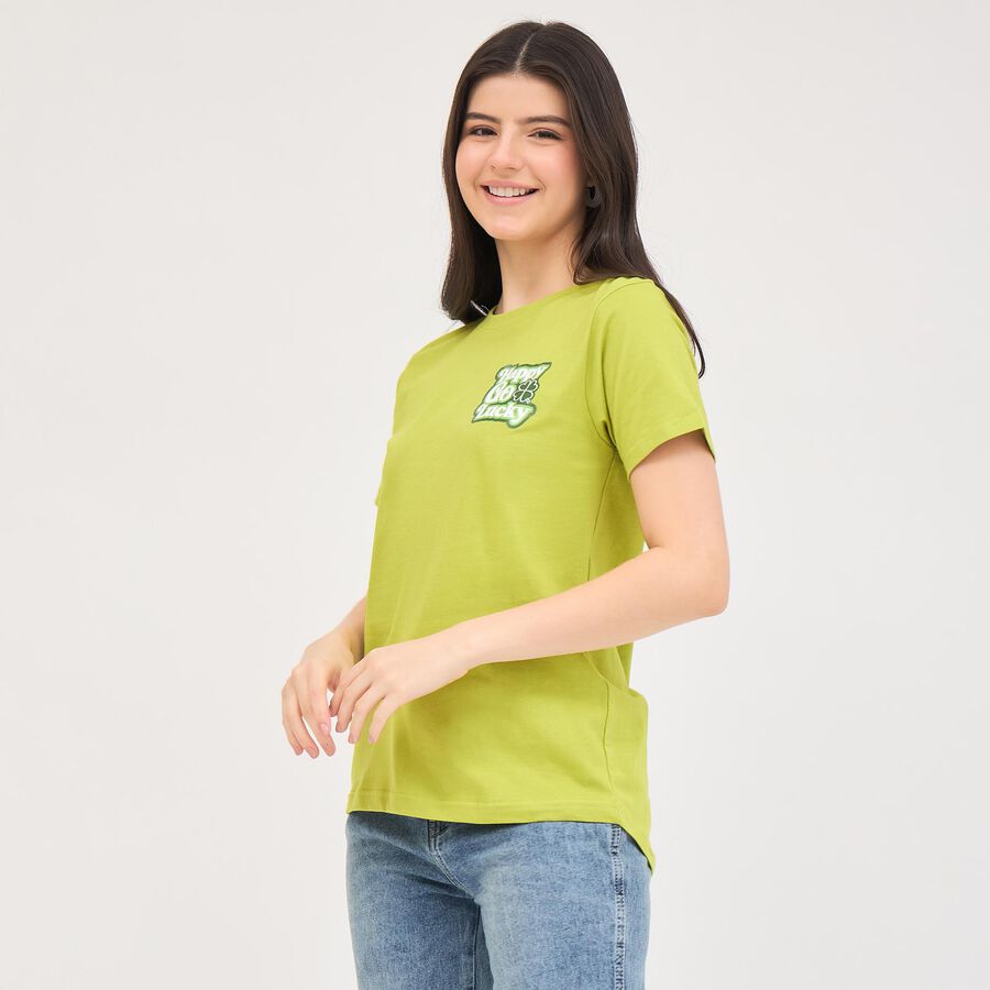 Women's Lime Green Cotton Round Neck T-Shirt, Lemon, large image number null