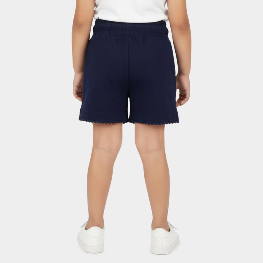 Girls' Navy Blue Scalloped Hem Cotton Blend Shorts, Navy Blue, large