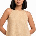 Women's Beige Cotton Halter Neck Floral Printed A-Line Kurti, गहरा पीला, small