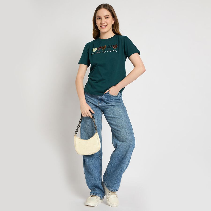 Ladies' Round Neck T-Shirt , गहरा हरा, large