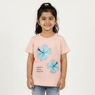 Girls' Light Peach Cotton Round Neck Casual T-Shirt, Peach, small image number null