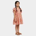 Girls' Peach Sleeveless Floral A-Line Dress, पीच, small