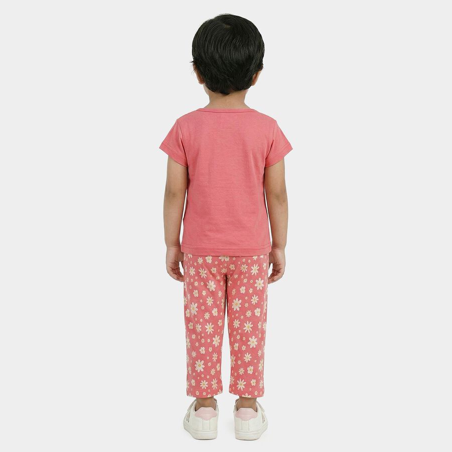 Girls Pink Round Neck Casual Top and Capri Set, गुलाबी, large