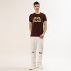Men's Brown Round Neck Graphic Printed T-Shirt, Brown, small