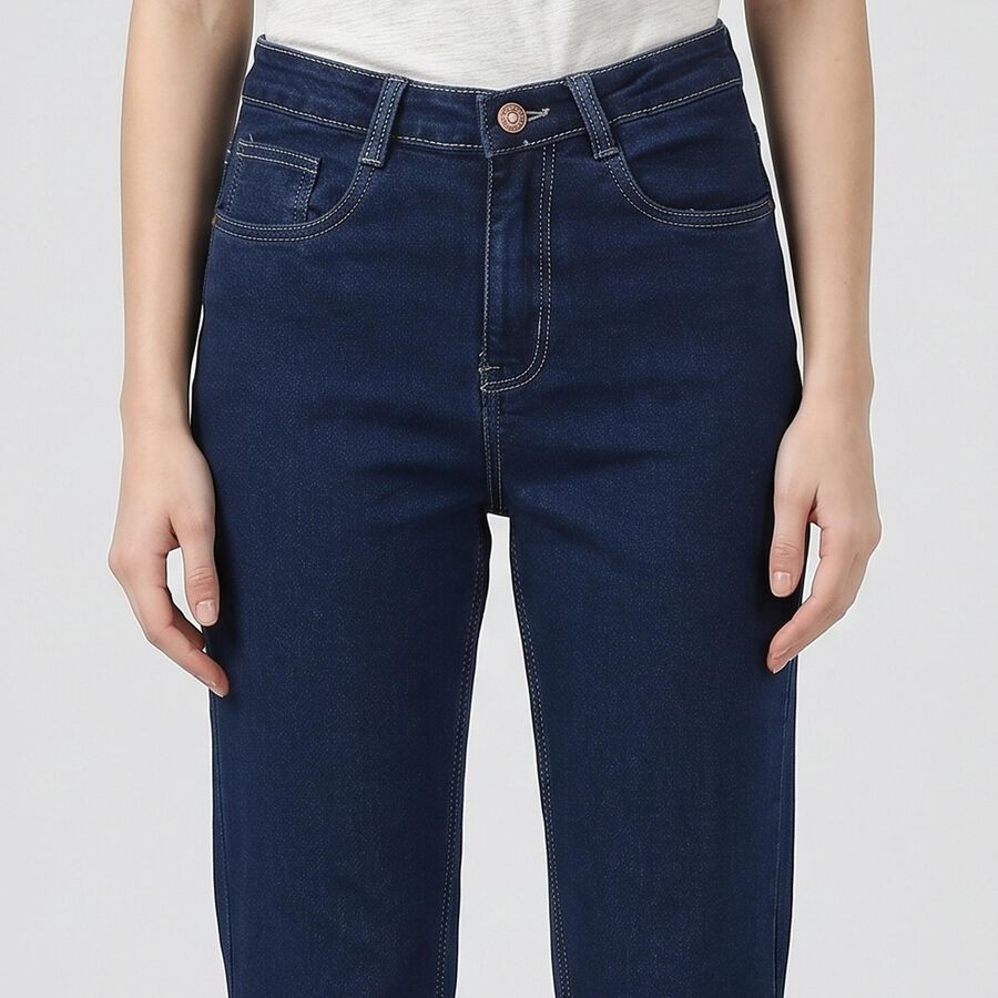 Women's Navy Blue Straight Fit Classic Five Pocket Jeans, Mid Blue, large