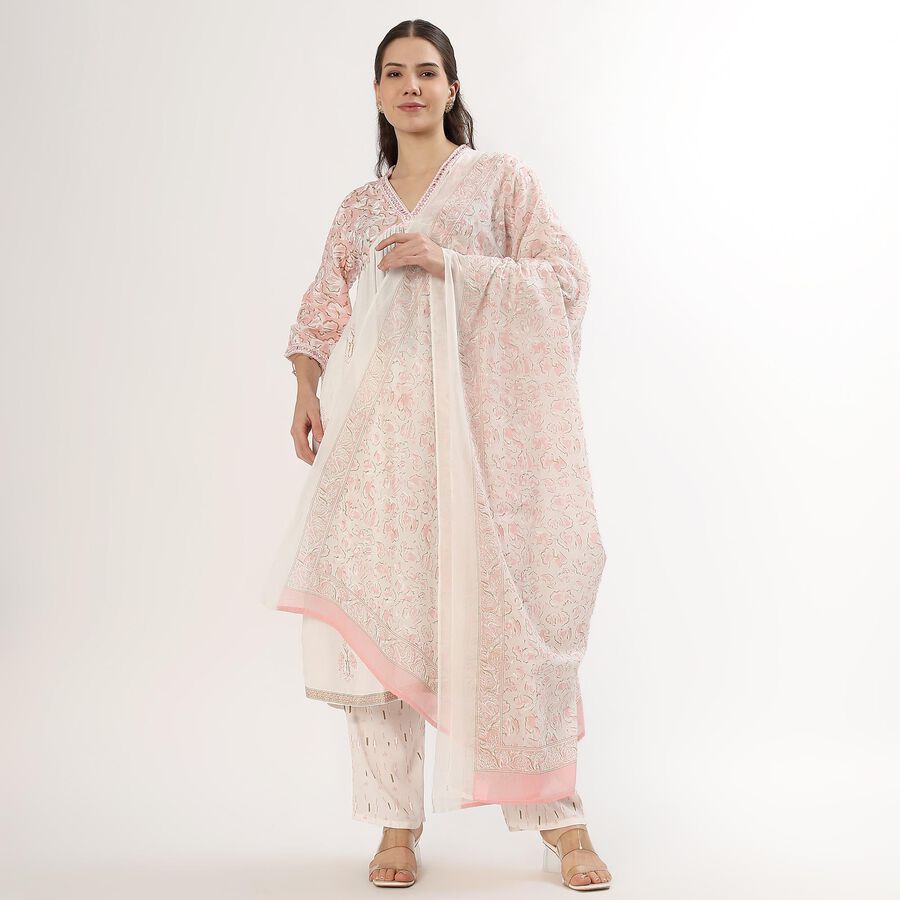 Women's Soft Blush Pink Floral Printed Ethnic Set, Light Pink, large