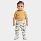 Infants Beige Jogger Fit Dinosaur Printed Cotton Pyjama, गहरा पीला, small
