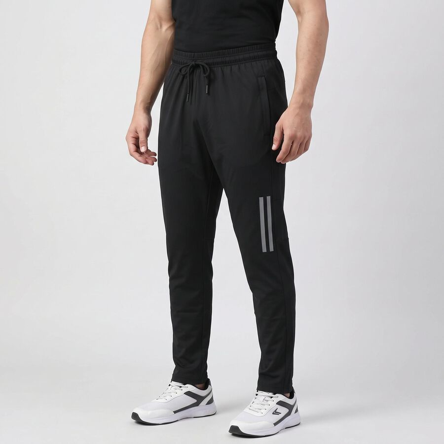 Men's Black Slim Fit Reflective Stripe Track Pants, काला, large