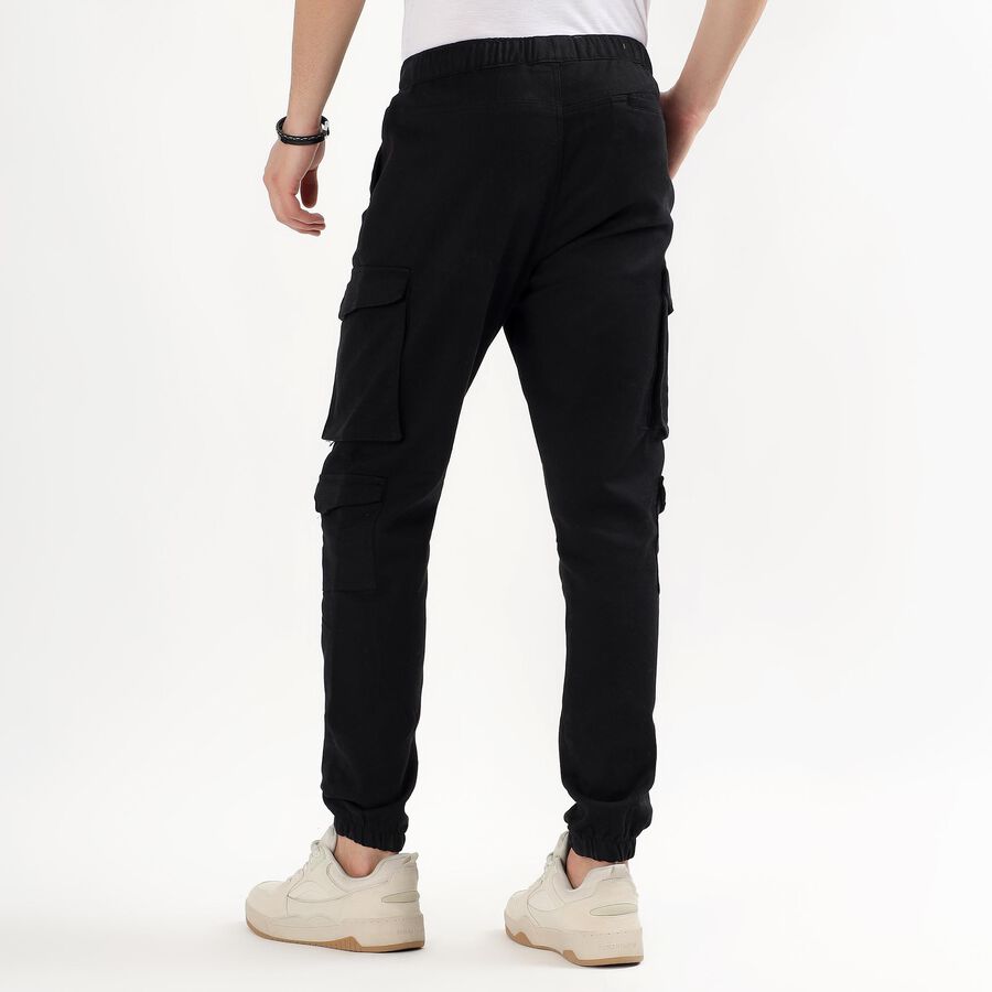 Men's Jet Black Slim Fit Cargo Joggers, काला, large image number null