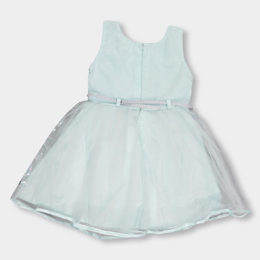 Girls' Light Aqua Sequin Bow Party Wear Frock, Light Blue, large