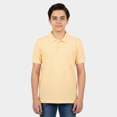 Boys Peach Pique Round Neck Casual T-Shirt
