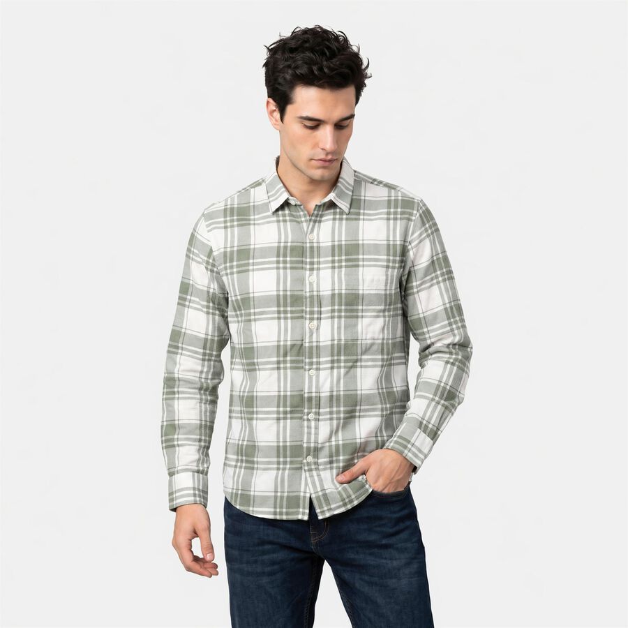 Men's Olive Green Cotton Casual Shirt, ओलिव, large