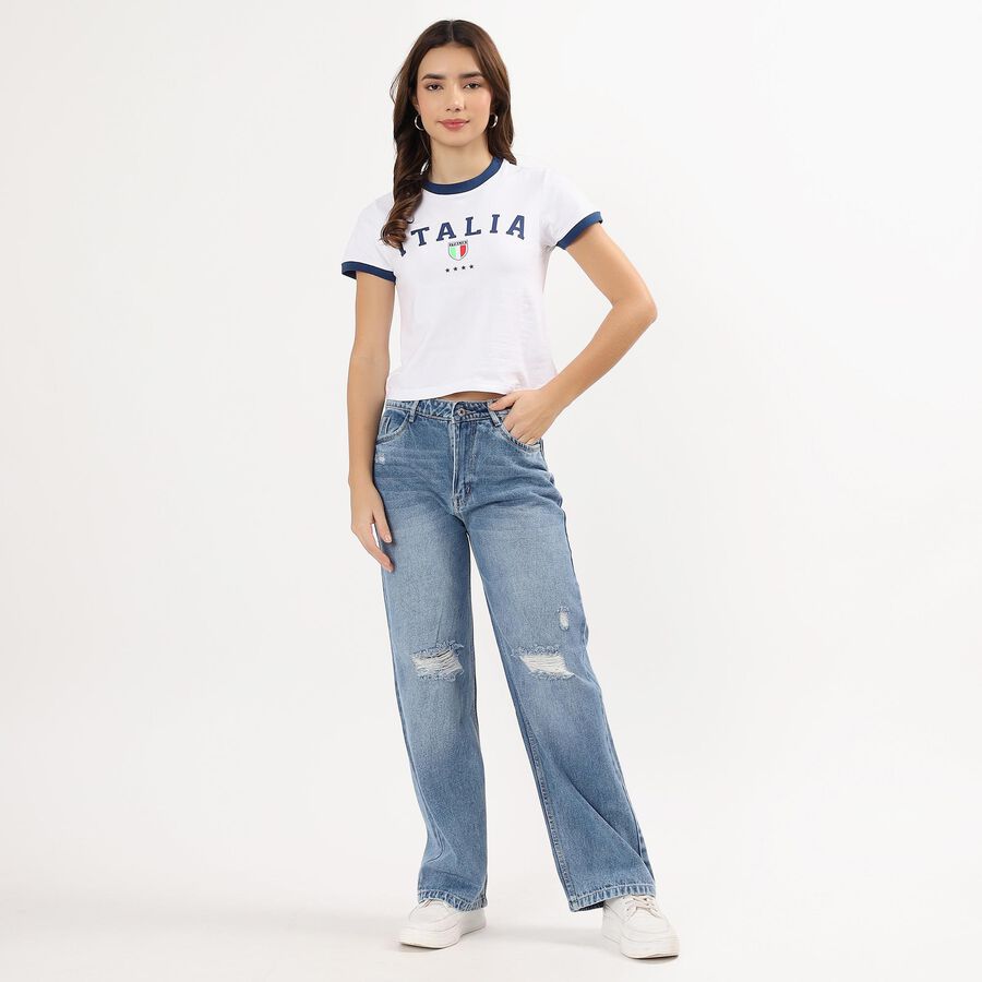 Women's Light Bleached Blue Regular Fit High-Rise Jeans, Mid Blue, large image number null